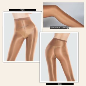 HTRUIYA Women's Sheer Reflective Shiny Silk Pantyhose 70D Flash Oil Bright Shaping Dance Stockings Tights