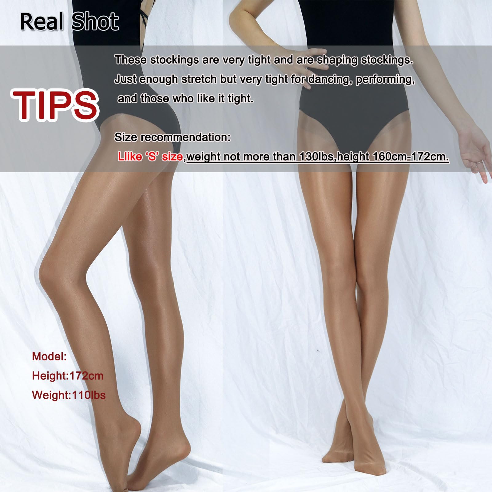 HTRUIYA Women's Sheer Reflective Shiny Silk Pantyhose 70D Flash Oil Bright Shaping Dance Stockings Tights