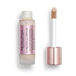 Makeup Revolution Conceal & Define Foundation, Cream Foundation Makeup, Full Coverage, For Light Skin Tones, Vegan & Cruelty-Free, F4, 23ml