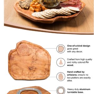 Driini Premium Handmade Root Wood Lazy Susan Turntable (16'') - Large Rustic Wooden Serving Platter Cheese Board - Oversized Charcuterie Tray, Perfect for Your Dinner Table or Countertop