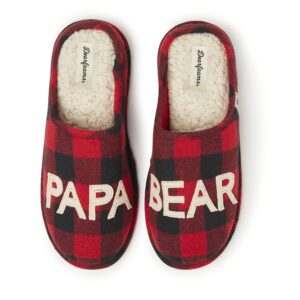 dearfoams men's papa bear slipper, buffalo plaid, medium