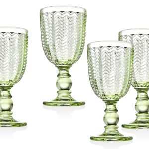 Twill Goblet Beverage Glass Cup by Godinger - Emerald Green - Set of 4