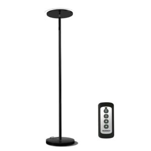 tenergy torchiere dimmable led floor lamp, remote controlled 30w (150w equivalent) standing lamp, 90° adjustable top, wall switch smart outlet compatible, warm white light