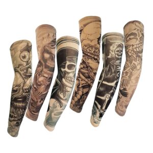 juland 6 pcs temporary tattoo sleeves fake slip on tattoo arm sleeves kit arm sunscreen stockings accessories for unisex party cool men women