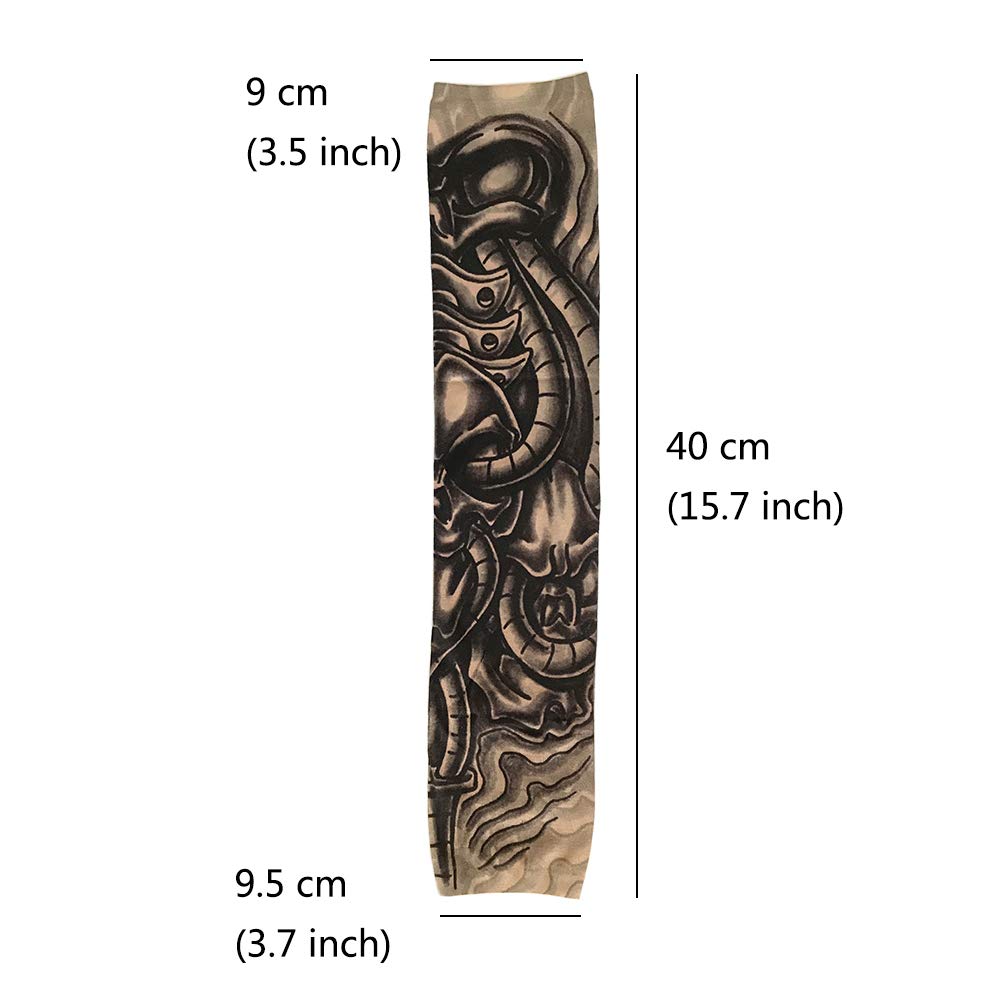 Juland 6 Pcs Temporary Tattoo Sleeves Fake Slip On Tattoo Arm Sleeves Kit Arm Sunscreen Stockings Accessories for Unisex Party Cool Men Women