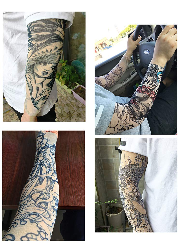 Juland 6 Pcs Temporary Tattoo Sleeves Fake Slip On Tattoo Arm Sleeves Kit Arm Sunscreen Stockings Accessories for Unisex Party Cool Men Women