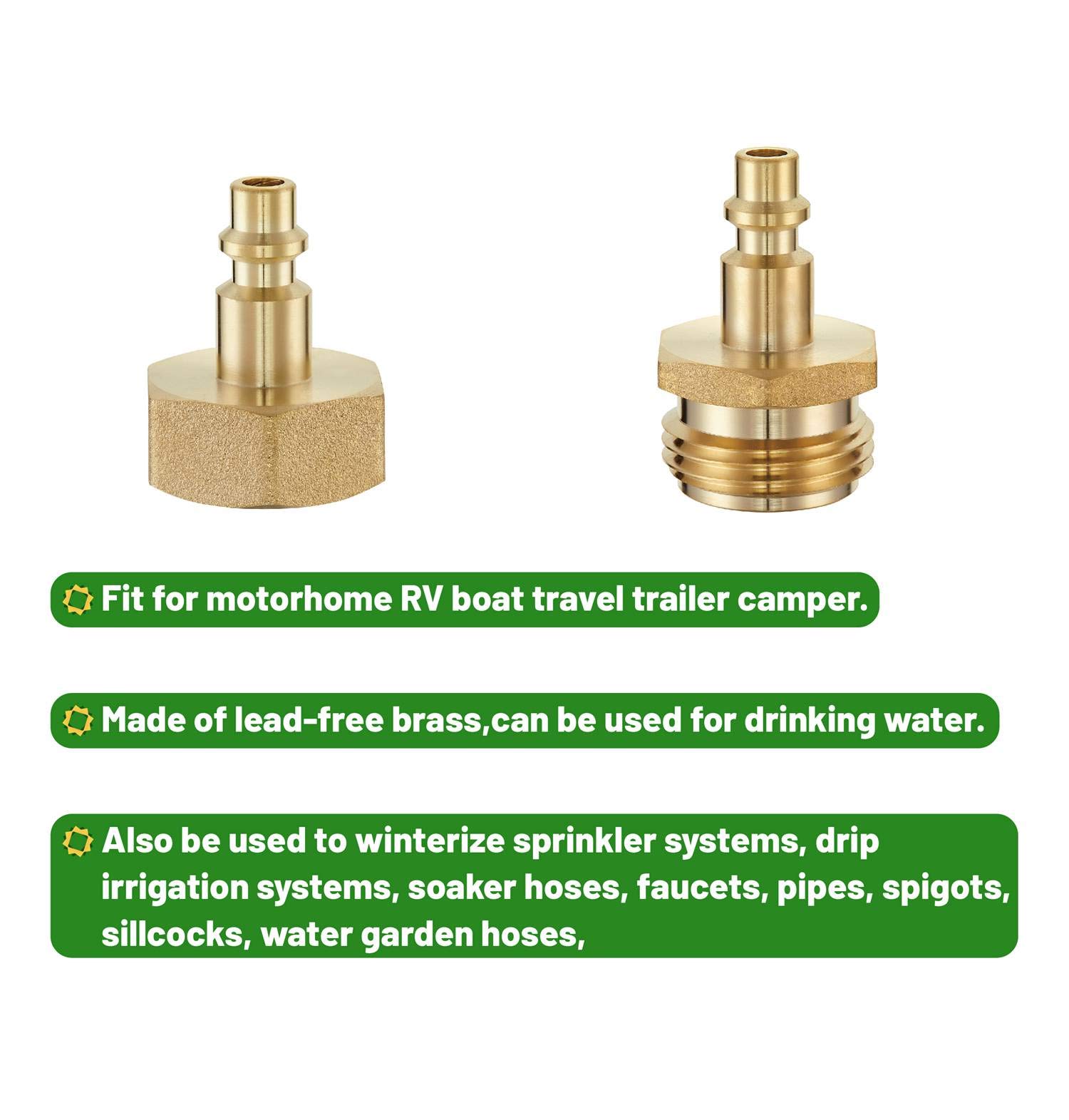 Litorange Lead-Free Brass Winterize Sprinkler Systems: Air Compressor Hose Water Faucet Blow Out Adapter Fitting For RV, Travel Trailer, Boat & Camper（a couple）