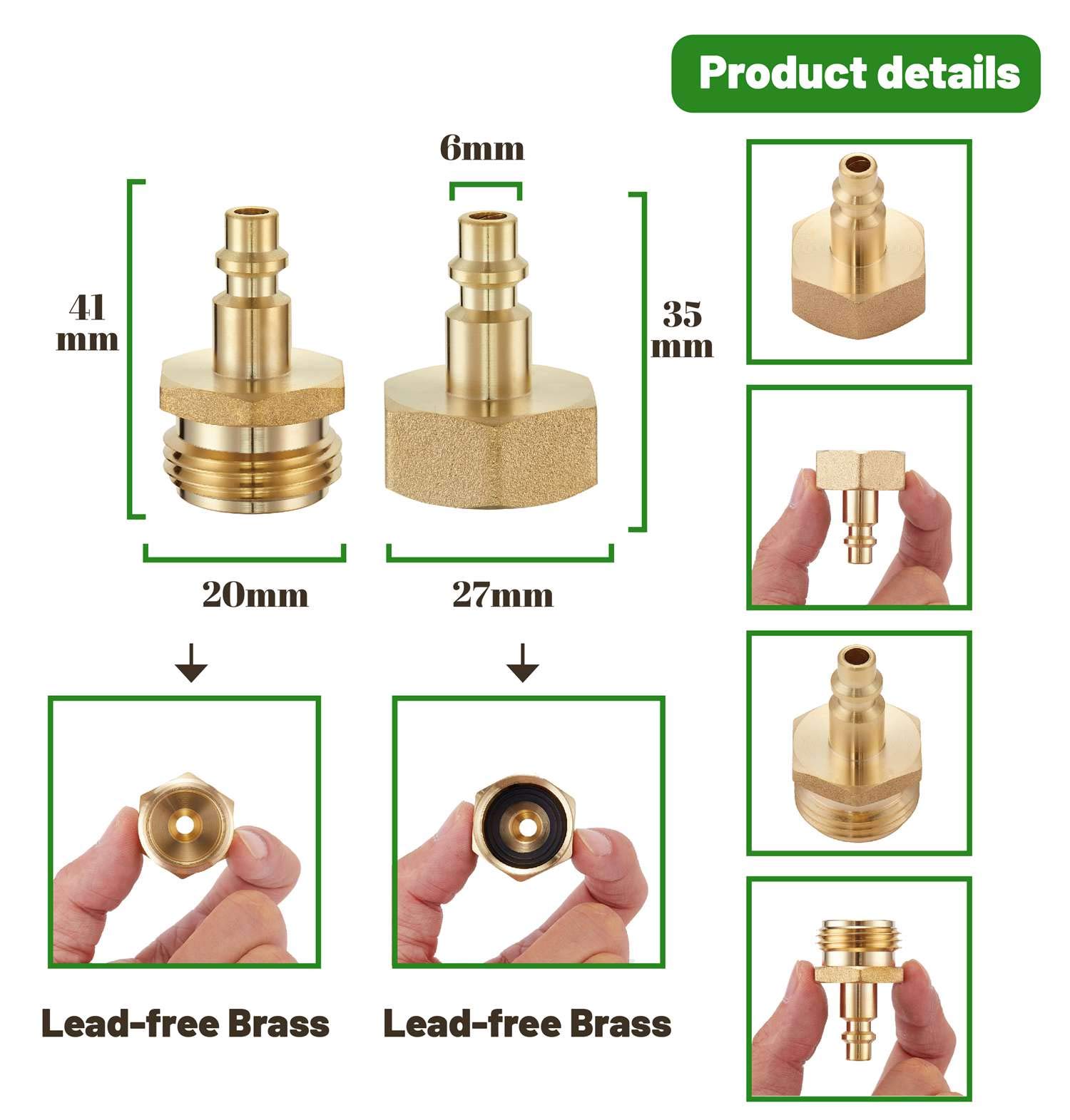 Litorange Lead-Free Brass Winterize Sprinkler Systems: Air Compressor Hose Water Faucet Blow Out Adapter Fitting For RV, Travel Trailer, Boat & Camper（a couple）