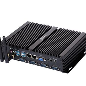 HUNSN Fanless Industrial PC, Mini Computer, Intel Core I5 3317U, Windows XP / 11 or Linux Ubuntu, IM02, VGA, HDMI, 2 x LAN, 4 x COM RS232, 4 x USB2.0, 4 x USB3.0, 8G RAM, 512G SSD, 1TB HDD