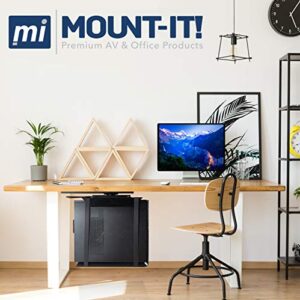 Mount-It! Under Desk CPU Mount with Adjustable Straps, Computer Tower Holder with Sliding Track and 360 Degree Swivel, 22 Lb Capacity, Black