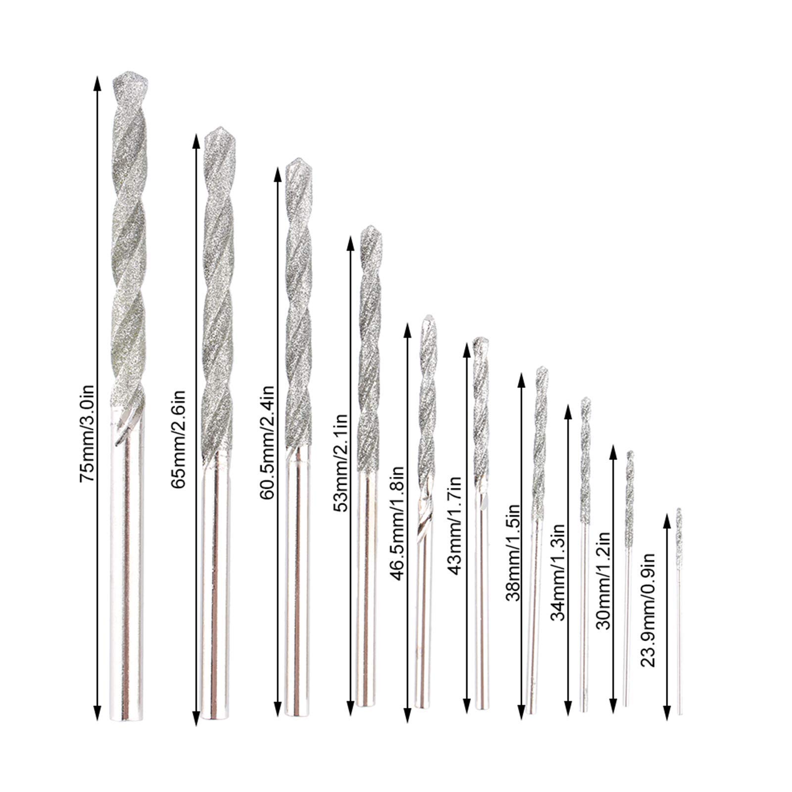 Acogedor 10Pcs Diamond Tipped Drill Bit Set Twist Drill Bits for Glass Tile Stone, 0.8mm / 1.0mm / 1.2mm / 1.5mm / 1.8mm / 2.0mm / 2.5mm / 3.0mm / 3.5mm / 4.0mm