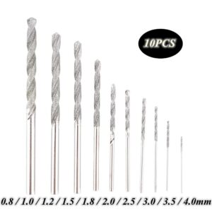 Acogedor 10Pcs Diamond Tipped Drill Bit Set Twist Drill Bits for Glass Tile Stone, 0.8mm / 1.0mm / 1.2mm / 1.5mm / 1.8mm / 2.0mm / 2.5mm / 3.0mm / 3.5mm / 4.0mm