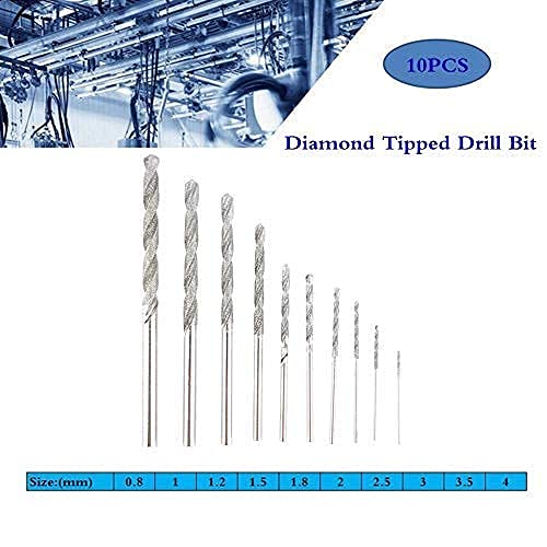 Acogedor 10Pcs Diamond Tipped Drill Bit Set Twist Drill Bits for Glass Tile Stone, 0.8mm / 1.0mm / 1.2mm / 1.5mm / 1.8mm / 2.0mm / 2.5mm / 3.0mm / 3.5mm / 4.0mm