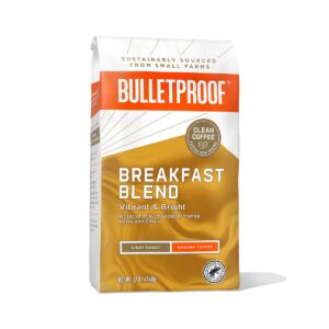 bulletproof breakfast blend light roast ground coffee, 12 ounces, 100% arabica coffee sourced from guatemala, colombia & el salvador