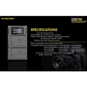NITECORE UCN2 Pro Dual-Slot Fast Digital USB Charger Compatible with Canon LP-E6N Camera Batteries for Canon EOS 80D & EOS 7D Mark II