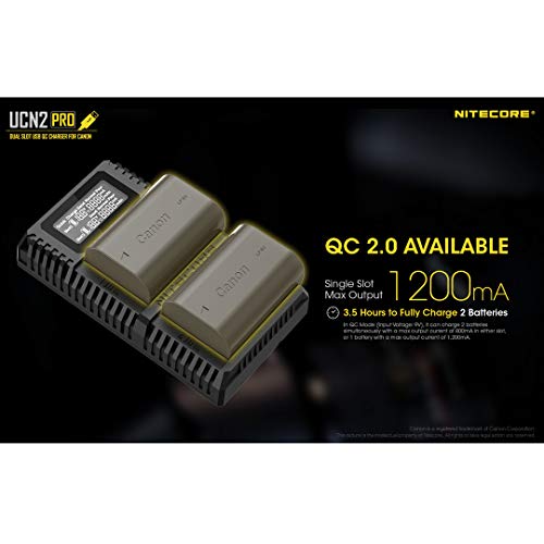 NITECORE UCN2 Pro Dual-Slot Fast Digital USB Charger Compatible with Canon LP-E6N Camera Batteries for Canon EOS 80D & EOS 7D Mark II