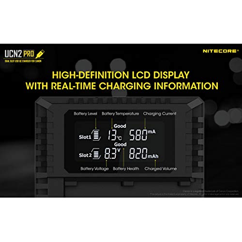 NITECORE UCN2 Pro Dual-Slot Fast Digital USB Charger Compatible with Canon LP-E6N Camera Batteries for Canon EOS 80D & EOS 7D Mark II