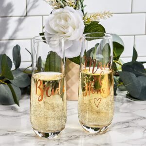 Juvale Rose Gold Stemless Champagne Glasses for Bride and Maid of Honor, 9.8 oz Wedding Flutes Gift Set (2 Pieces)