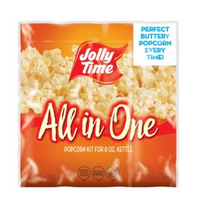 jolly time all in one popcorn kit, portion packets with kernels, oil and salt for movie theater or air popper machines (24 pack, 8oz kettle)