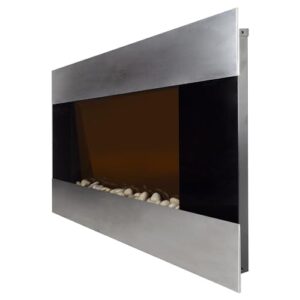 36-Inch Wall Mounted Electric Fireplace - Modern Stainless-Steel Fireplace with Floor Stand, Remote, and Adjustable Heat and Brightness by Northwest