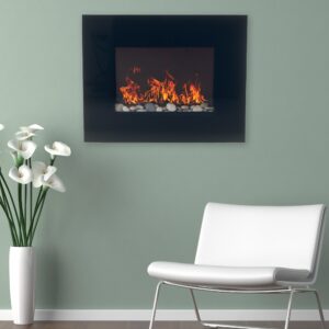 northwest black glass panel electric fireplace wall mount & remote, 32", midnight