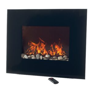 Northwest Black Glass Panel Electric Fireplace Wall Mount & Remote, 32", Midnight