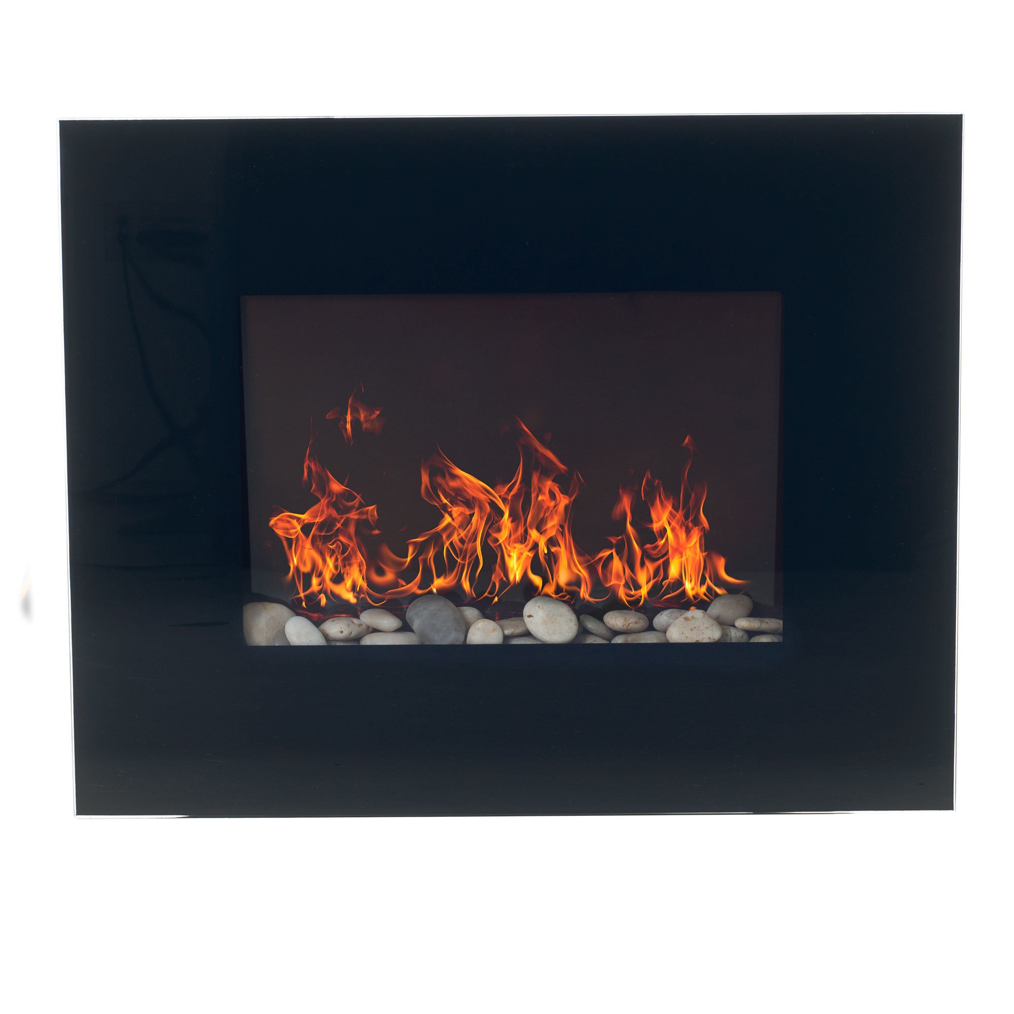 Northwest Black Glass Panel Electric Fireplace Wall Mount & Remote, 32", Midnight