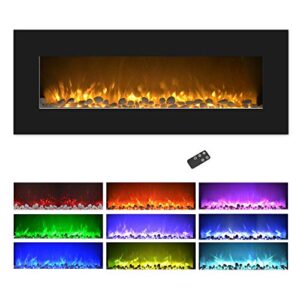 northwest electric fireplace wall mounted, color changing led flame and remote, 50 inch, (black), 50", midnight