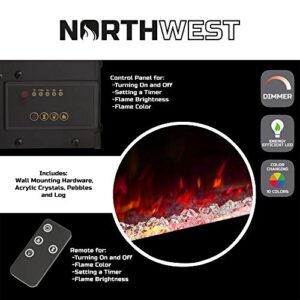 Northwest Electric Fireplace Wall Mounted, Color Changing LED Flame and Remote, 50 Inch, (Black), 50", Midnight