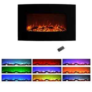 northwest 36" curved color changing fireplace wall mount floor stand, midnight