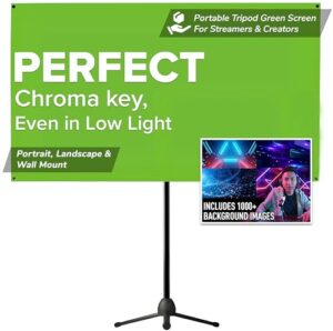 valera explorer green screen with stand - portable chroma key panel, 1000 free backgrounds included, wrinkle resistant green fabric backdrop, tripod & wall mount, carry case, portrait & wide landscape