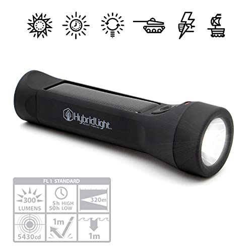 HYBRIDLIGHT Journey 300 Solar LED Waterproof Flashlight with USB Phone Charger, Black