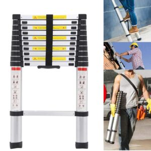telescoping ladder 10.5ft/3.2m multi function aluminum staright ladders retractable easy to carry collapsible for decoration household daily office emergency - 330lbs capacity silver