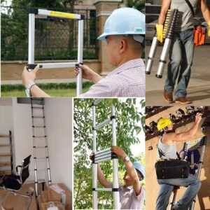 Telescoping Ladder 10.5ft/3.2M Multi Function Aluminum Staright Ladders Retractable Easy to Carry Collapsible for Decoration Household Daily Office Emergency - 330lbs Capacity Silver