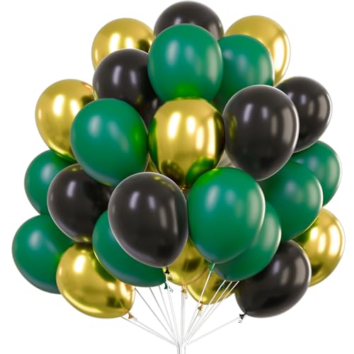 PartyWoo Black Gold and Green Balloons, 60 Pcs 12 Inch Green Balloons, Black Balloons and Gold Balloons, Green Gold Black Balloons for Black Party Decorations, Green Birthday Decorations