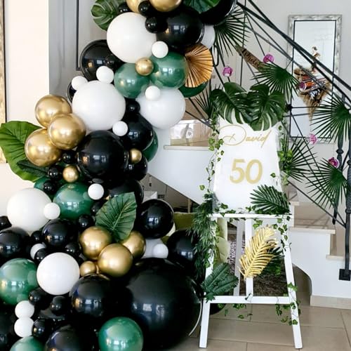 PartyWoo Black Gold and Green Balloons, 60 Pcs 12 Inch Green Balloons, Black Balloons and Gold Balloons, Green Gold Black Balloons for Black Party Decorations, Green Birthday Decorations