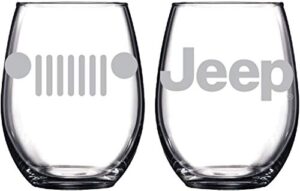 detroit shirt company jeep stemless wine glasses 2-pack - licensed and authentic