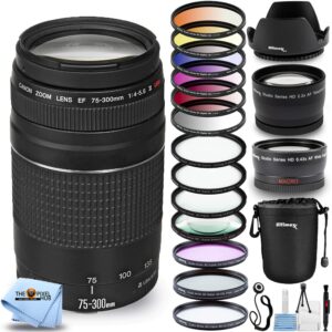ultimaxx bundle with canon ef 75-300mm f/4-5.6 iii lens, 3 filter kits, telephoto and wide angle lens, lens pouch, tulip hood lens + much more (black) [international version]