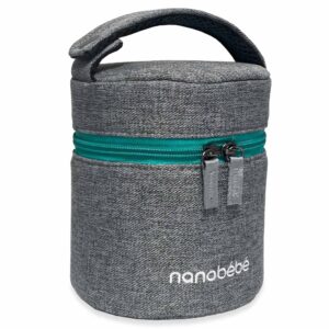 nanobÉbÉ nanobebe breastmilk baby bottle cooler & travel bag with ice pack included. compact triple insulated, easily attaches to stroller or diaper bag- grey