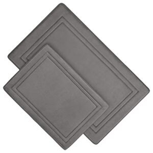 microdry quick dry memory foam luxury framed bath mat rug (dark grey, 2-piece set)