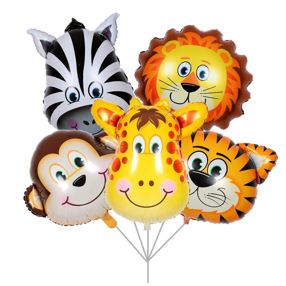 BALONAR 5pcs 32 Inch Tiger Lion Zebra Monkey Graffe Foil Balloons Animal Balloons for Child Birthday Party Supplies Cute Baby Shower Decorations