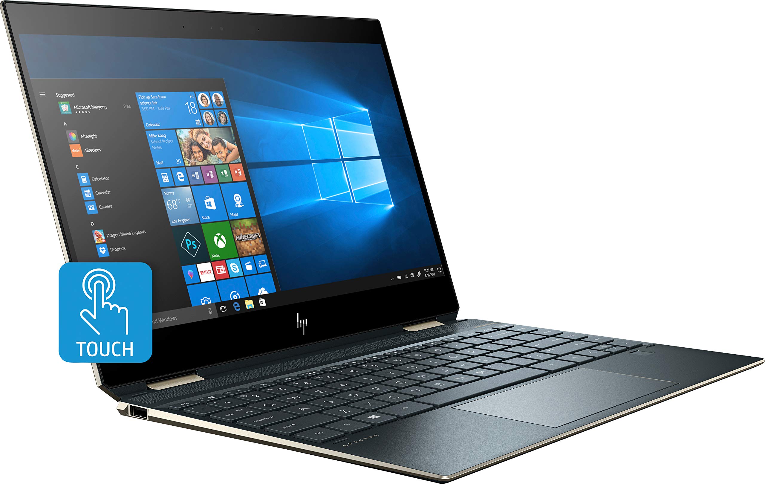 HP Spectre x360 13 2-in-1 Laptop: Core i7-8565U, 16GB RAM, 512GB SSD, 13.3" 4K UHD Touchscreen Display, Backlit Keyboard, Fingerprint Reader