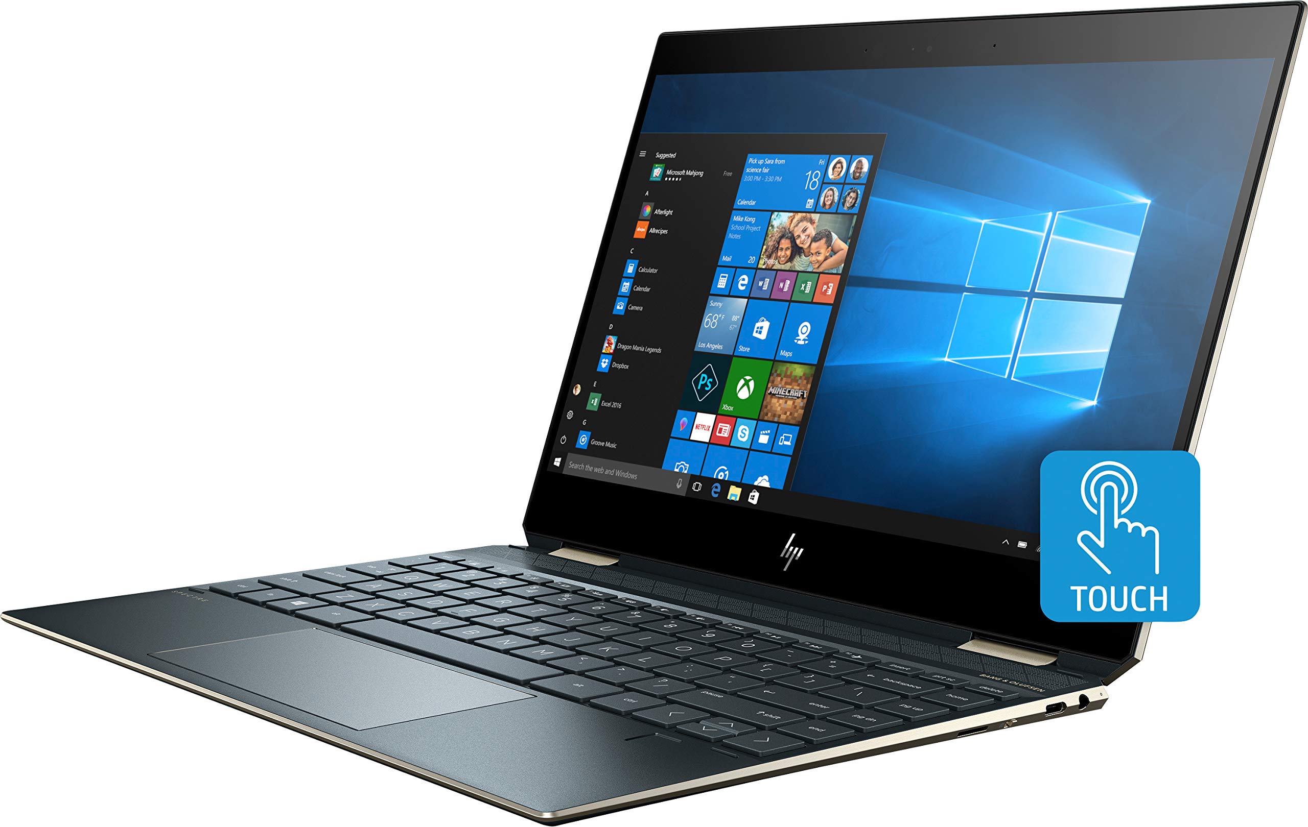 HP Spectre x360 13 2-in-1 Laptop: Core i7-8565U, 16GB RAM, 512GB SSD, 13.3" 4K UHD Touchscreen Display, Backlit Keyboard, Fingerprint Reader