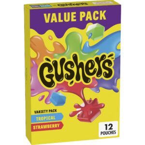 gushers fruit flavored snacks, strawberry splash and tropical, 12 ct