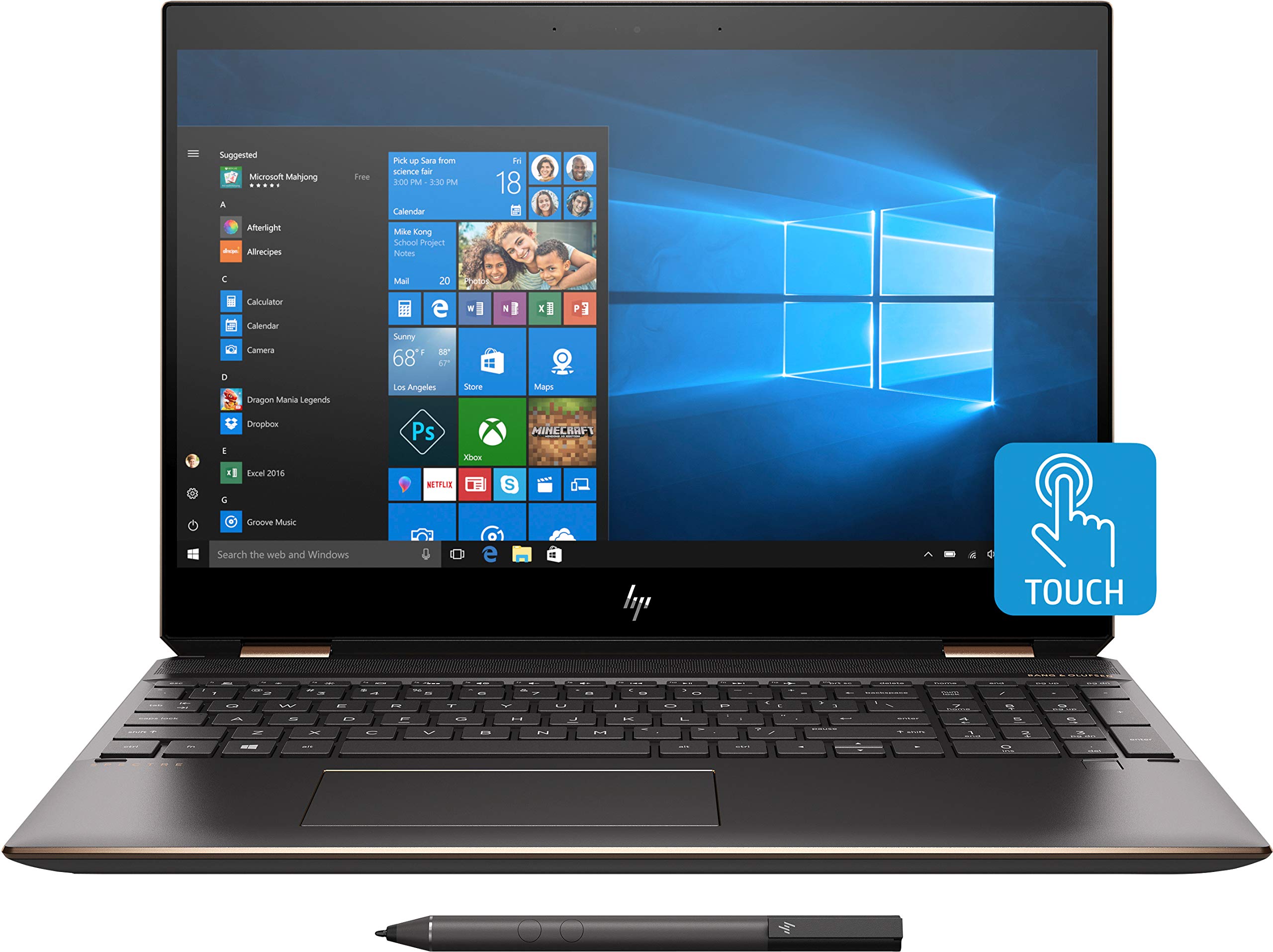 HP Spectre x360 2-in-1 Laptop, 15.6" 4K UHD Touchscreen, Intel Core i7-8565U Processor up to 4.6GHz, 16GB RAM. 256GB SSD, Backlit Keyboard, Wireless-AC, Windows 10 Home (15.6 Inch, Dark Ash Silver)