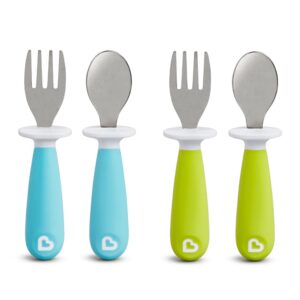 munchkin® raise™ toddler plastic fork and spoon utensil set, 4 pack, blue/green