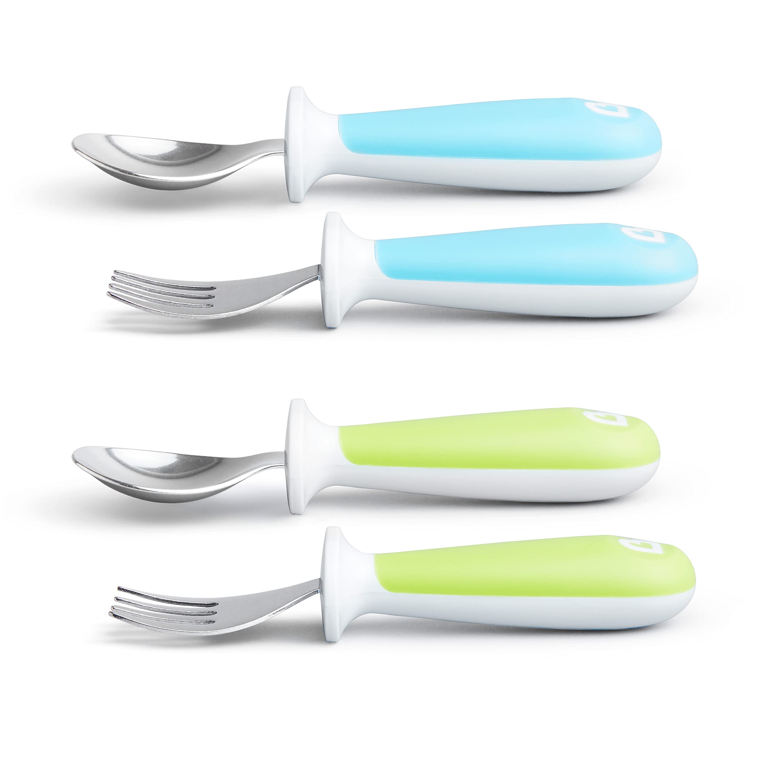 Munchkin® Raise™ Toddler Plastic Fork and Spoon Utensil Set, 4 Pack, Blue/Green