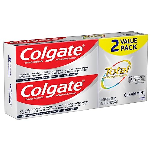 Colgate Total Toothpaste, Clean Mint, 9.6 Ounce (2-Pack)