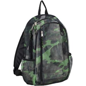 eastsport active mesh backpack see through semi transparent with adjustable straps for work, travel, security, swimming and beach - camo/black