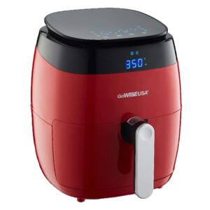 gowise usa gw22826-s 5-quart air fryer with 8 cooking presets and duo display + 100 recipes, 5.0-qt, red